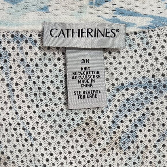 Catherines Ivory Teal Floral Leaf Mesh Open Front Lightweight Cardigan - Picture 7 of 7